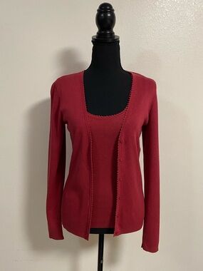 Ann Taylor Cardigan Set Women's Size XS Red Knit Cardigan & Tank Set Silk Blend